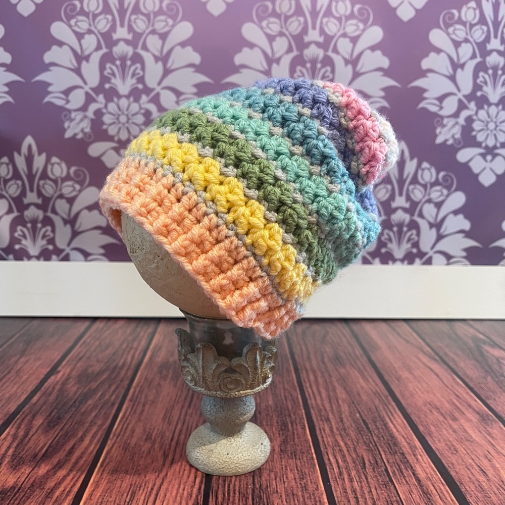 Crochet Colorful Striped Winter Slouch Hat